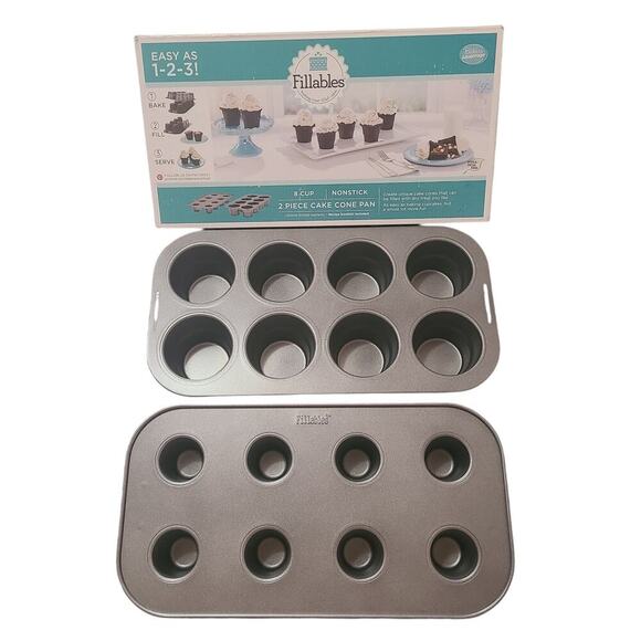 Baker's Advantage Fillables 8 Cup Nonstick 2 Piece Cake Cone Pan for Cupcakes - Picture 4 of 6